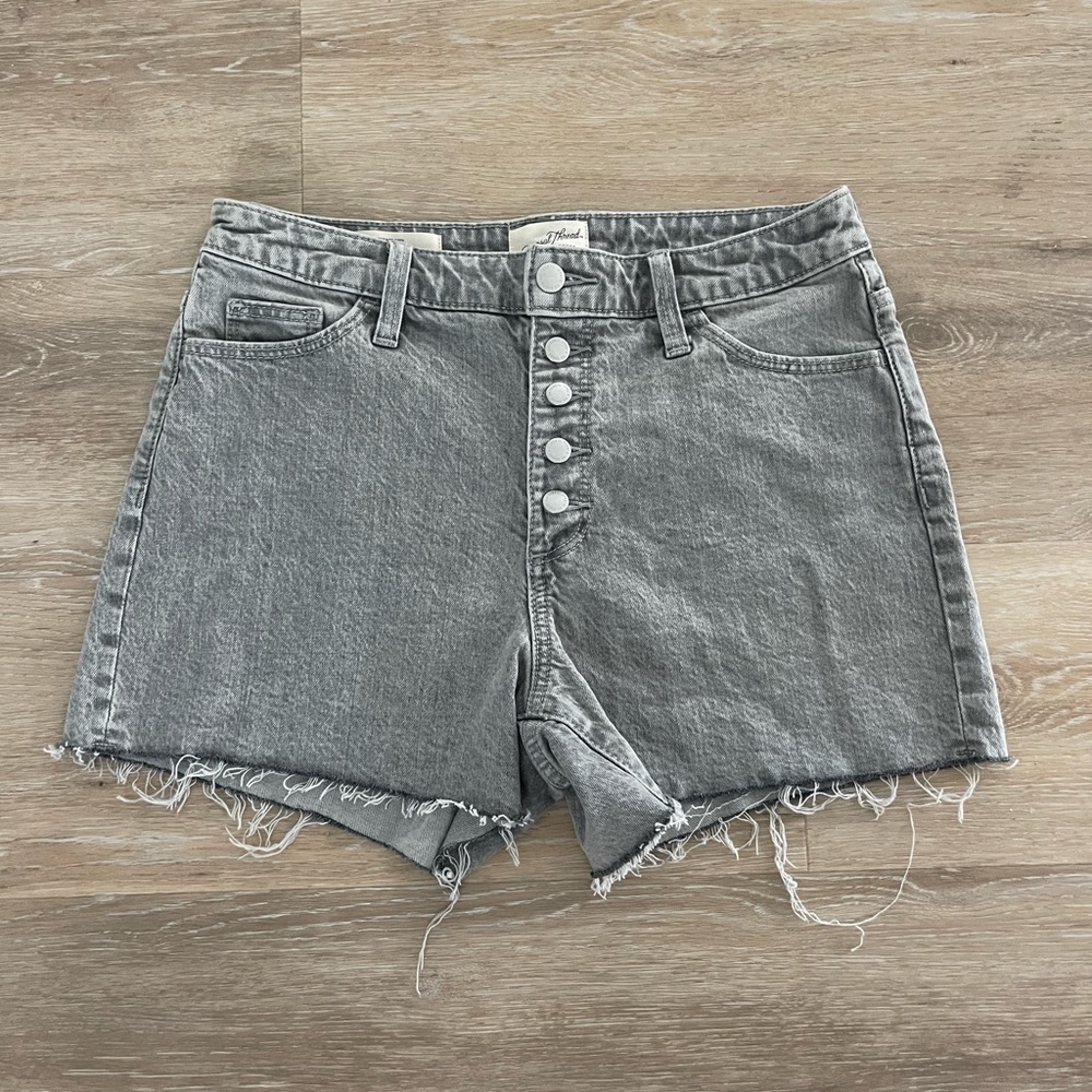 Grey Midi Jean Shorts